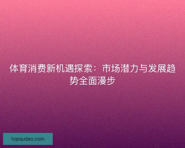 体育消费新机遇探索：市场潜力与发展趋势全面漫步